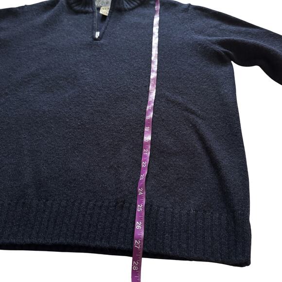 L.L. Bean Shetland Wool Sweater Men's Sz Large Navy 1/4 Zip Elbow Patch Grandpa - Picture 7 of 9